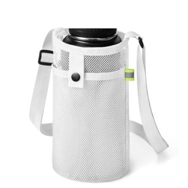 Imagem de Suporte de garrafa de água com alça de ombro ajustável bolsa de malha para garrafa de água para caminhadas, esportes e caminhadas, Branco