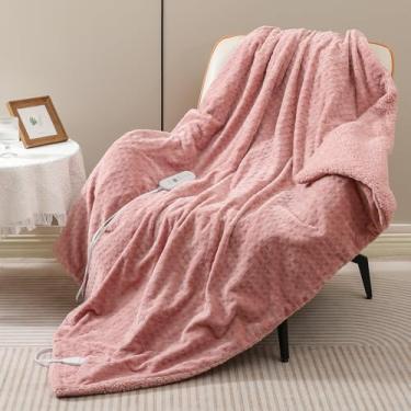 Imagem de Dowin Cobertor aquecido rosa elétrico waffle lã aquecimento cobertores com desligamento automático para sofá, cadeira de escritório, cama, adultos, felpudo, aconchegante, lavável na máquina, 127 x 152