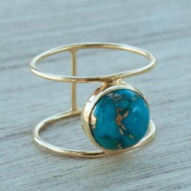 Imagem de Anel vintage banhado a ouro turquesa zircônia cúbica vintage acessório personalizado ideal para uso diário feminino casual festa feriado aniversário amor joia presente