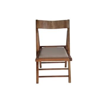 Imagem de Cadeira Dobrável em Madeira Rústica Cor Castanho com Assento Estofado 