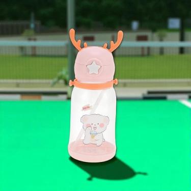 Imagem de 1 pç garrafa de água tira chifre copo de palha 580ml PP PC silicone rosa 22 x 9 x 8 cm