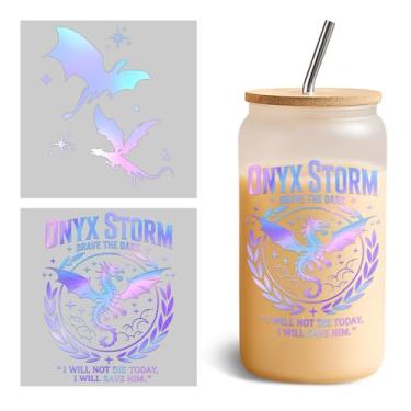 Imagem de Conjunto de 2 peças de envoltórios de copo DTF UV quarta asa para tempestade ônix de vidro de 473 ml, decalque de transferência a frio para copos de vidro ACOTAR Dragon Bookish Fantasy Book Lovers