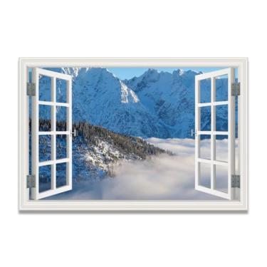 Imagem de Dense Fog ArrivesArtistic Fake Window Illusion Canvas Print, arte de parede com vista panorâmica real para sala de estar 30 x 45 cm sem moldura