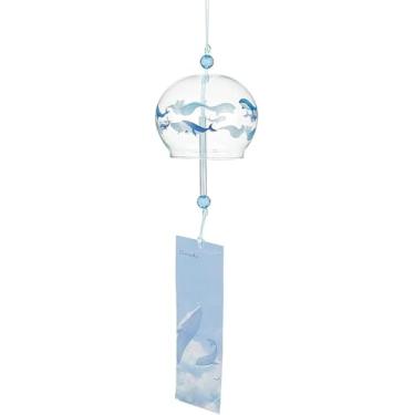 Imagem de Sino de vento de vidro transparente com cordão de poliéster e papel redondo de 380 mm sinos de vento japoneses padrão de baleia pingentes feitos à mão para presente de aniversário, decoração de festa