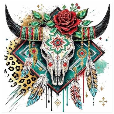 Imagem de Kits de pintura de diamante para adultos, kits de arte de diamante de formato especial 5D de cabeça de boi para iniciantes, pintura de strass de cristal para decoração de parede de casa, 30 x 30 cm