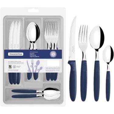 Imagem de Faqueiros com Gaveteiro Ipanema 25 Peças Aço Inox Tramontina (Azul)