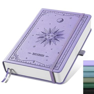 Imagem de EMSHOI Caderno pautado – 320 páginas numeradas, diários grossos de 100 g/m², cadernos pautados universitários de couro A5 para mulheres, homens, escola, trabalho, anotações, 14 x 21 cm, roxo claro