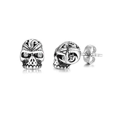 Imagem de Brincos de caveira masculinos de aço inoxidável com strass, hipoalergênico, estilo rock, punk, leve, acessório diário e de festa