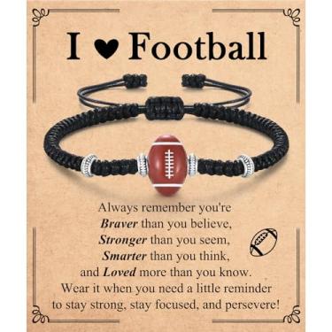 Imagem de JEIKTO Pulseira de futebol de vôlei, beisebol, tênis, basquete, futebol, presentes para meninos e meninas como Natal, Dia dos Namorados, Páscoa, aniversário, presentes de formatura, Couro, Sem Pedra