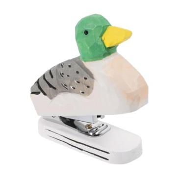 Imagem de oshhni Grampeador de madeira em forma de animal, escultura criativa e fofa em miniatura, estatueta de animal esculpida à mão, grampeador para escritório, Forma de Pato