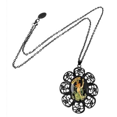 Imagem de Colar de absinto - pôster vintage de álcool, pingente de arte de pôster, moldura de filigrana preta, corrente de 61 cm - 276-JBFN, grande, metal, sem pedra preciosa