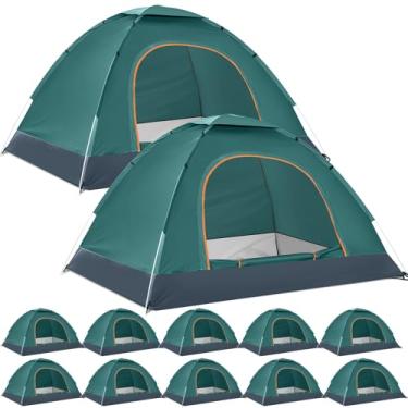 Imagem de Woanger Pacote com 10 barracas de acampamento a granel para 2 a 3 pessoas para sem-teto, leve, com mosca de chuva e bolsa de transporte, impermeável, à prova de vento, pop-up para acampamento e