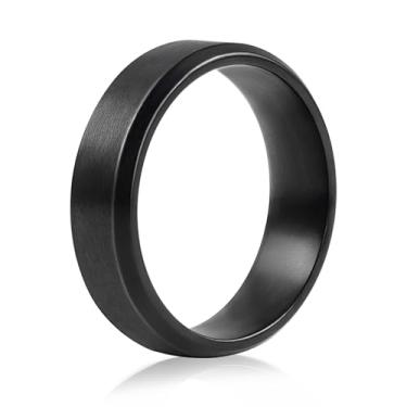 Imagem de KeyUnity Aliança de Casamento Essencial Masculina 8 mm Titânio Aço Inoxidável Fosco Preto Eterno Anel de Noivado Joia com Ajuste Suave Conforto Tamanho 6-13, 13(23mm), Aço inoxidável de titânio, Sem
