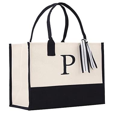 Imagem de Bolsa sacola monograma com 100% lona de algodão e um monograma chique personalizado, P