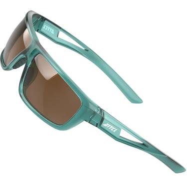 Imagem de ATTCL Óculos de sol polarizados masculinos esportivos: proteção UV leve TR90 armação antiderrapante envolvente para dirigir pesca golfe, J2021-luxury-clearblue/marrom (não espelhado), Medium