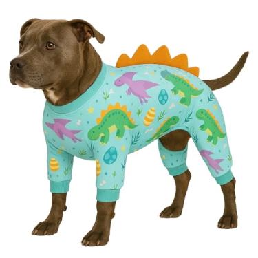 Imagem de LovinPet Pijama de cachorro grande, macacão elástico de quatro pernas, pijama leve com proteção UV, traje de recuperação calmante anti-lambe para cirurgia, pull-on para raças médias e grandes, verde