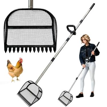 Imagem de KONGDY Colher de cocô de galinha para 2 em 1, pá de areia para peneirar galinheiro, ancinho de galinheiro com alça ajustável de aço inoxidável de 61 a 172 cm, cabeça de pá reforçada, limpeza de