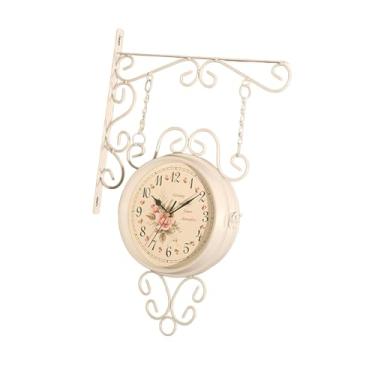 Imagem de FLCPJGV Relógio de parede de dupla face de 8 polegadas, decoração para casa, estação de relógio, design vintage para sala de estar, banheiro, corredor, Branco