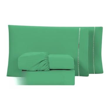 Imagem de Conjunto de lençóis com 04 peças de 400 fios, twin, queen e super soft king bed(King Verde)