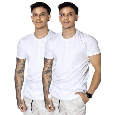 Imagem de Kit 2 Camiseta Masculina Básica Manga Curta Lisa Algodão Slim Fit - Pr
