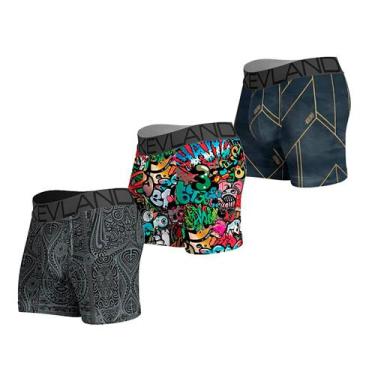 Imagem de Kit Com 3 Cuecas Boxer Kevland - Kit Com ESTAMPAS SORTIDAS, G, Preto