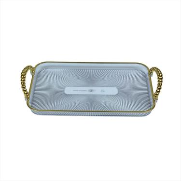 Imagem de Bandeja Alça Dourada Detalhada Retangular Decorativa Bebidas