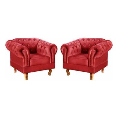Imagem de Kit 2 Poltronas Chesterfield Dom Pedro Vintage Retrô Capitonê Suede Vermelho