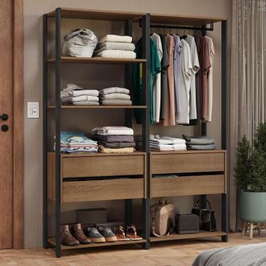 Imagem de Guarda Roupa Closet Modulado 4 Gavetas 6 Prateleiras 140cm Valencia Rustic Preto