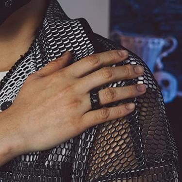 Imagem de Anel masculino preto de caveira 10 mm de largura, tamanho 14, anéis masculinos grossos estilo gótico, anel de esqueleto, anel de corrente cubana grossa para homens