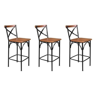 Imagem de Kit 3 Banquetas Alta Industrial Paris Base Alumínio Com Encosto - Castanho - Marrom