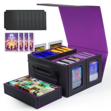 Imagem de AFIING Caixa de baralho MTG com visor Commander, serve para mais de 480 cartas de manga dupla, caixa de armazenamento TCG 5 em 1 com estojo removível, 4 toploaders, bandeja de dados e alça para