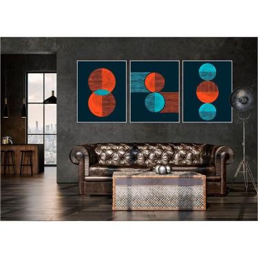 Imagem de Kit Com 3 Quadros Decorativos Abstratos Com Moldura Para Sala Quarto Escritório 62x77 Abstrato 016