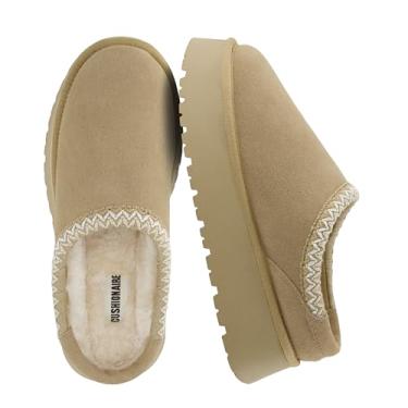 Imagem de CUSHIONAIRE Women s Kabuki Genuine Suede Platform Slippers with Memory Foam, Indoor/Outdoor, Wide Widths Available, Biscuit Suede 9.5W