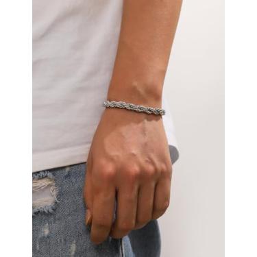 Imagem de Pulseiras masculinas premium de aço inoxidável banhado a prata corrente masculina punk joias presentes para homens acessórios, One Size, Metal, Sem Pedra Preciosa