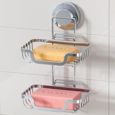 Imagem de LEVERLOC Saboneteira de camada dupla, suporte de sabão em barra para parede de chuveiro, suporte de esponja com ventosa de vácuo para banheiro e pia de cozinha, aço inoxidável, impermeável, removível