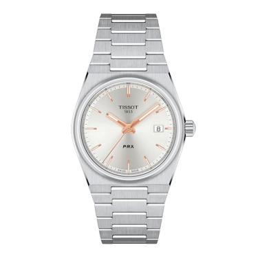 Imagem de Tissot Relógio de quartzo PRX 35 mm com pulseira de aço inoxidável, cinza, 11 (modelo: T1372101103100)