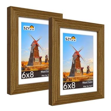 Imagem de SZYUU Conjunto de 2 porta-retratos 15 x 20 com vidro verdadeiro, resistente a arranhões, fácil de montar para exibição de parede ou mesa, decoração de escritório em casa (marrom rústico)