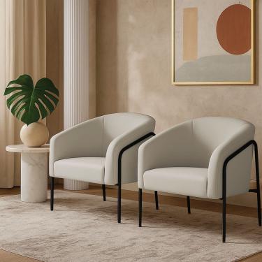 Imagem de Poltrona Sala Industrial Alta Preto Kit 2 Stella Veludo D03 - D'rossi Cinza