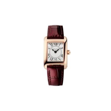 Imagem de Frederique Constant Relógio feminino clássico de quartzo suíço em aço inoxidável dourado rosa com pulseira de couro bordô, estilo: FC-200MC24