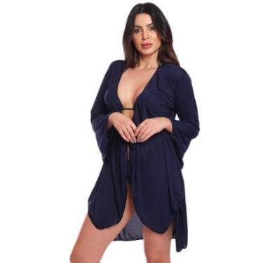 Imagem de Saída De Praia Vih Triny De Ponta Chemise Feminino Moda Verão Marinho-Feminino