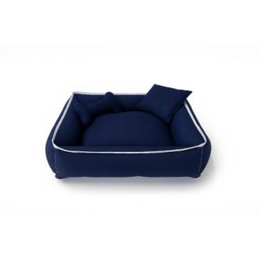 Imagem de Cama Pet 60x60 Caminha Para Cachorro/Gato Tamanho Médio/Grande Com Zíper 100% Lavável Super Macia(Azul viés branco)