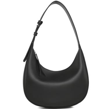 Imagem de Bolsa tiracolo feminina de couro vegano elegante, bolsa de ombro crescente antirroubo, fecho de zíper com alça ajustável, preta