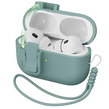 Imagem de RFUNGUANGO Capa protetora para AirPods Pro, compatível com Apple AirPod Pro 2ª/1ª geração, nova capa protetora automática de silicone líquido, verde pinho
