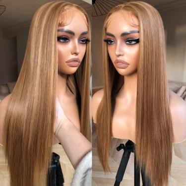 Imagem de Peruca BrownBomb Honey Blonde de renda frontal sintética 26"