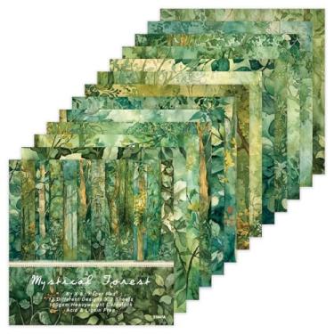 Imagem de Bloco de papel para scrapbook floresta aquarela - 15 x 15 cm, 24 folhas, madeira verde, papel de artesanato estampado para diário de lixo, colagem, criação de cartões e projetos de mídia mista