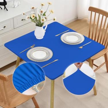 Imagem de Mulilai Toalha de mesa azul para uso ao ar livre, pequena, quadrada, elástica, 86 x 86 cm, capa de mesa elástica com tecido elastano, sem rugas, antiderrapante, lavável para cozinha, jantar, pátio