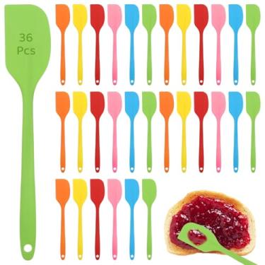 Imagem de 36 espátulas de silicone, raspadores de cozinha multicoloridos resistentes ao calor de 21 cm para misturar, assar e raspar