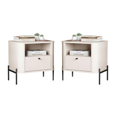 Imagem de Conjunto Mesa De Cabeceira Malta Off White Preto