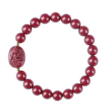 Imagem de Pulseira de miçangas de cinábrio com escultura de Buda Guardião de 10 