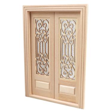 Imagem de Casa de bonecas em miniatura, porta dupla de madeira, escala 1:12 com malha